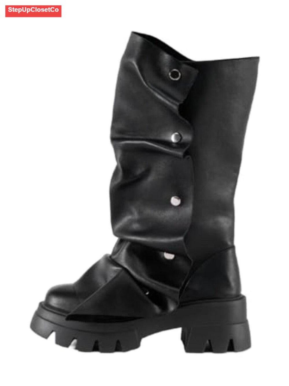 Women's Platform Mid Calf Western Boots Fold Over Block Heel Pull On